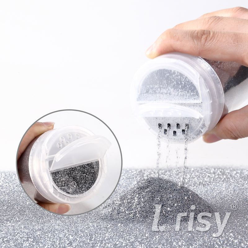 Lrisy Extra Fine Powder Metallic Glitter 140g/4.5oz with Shaker Lid(Extra Thin Silver/B0100)