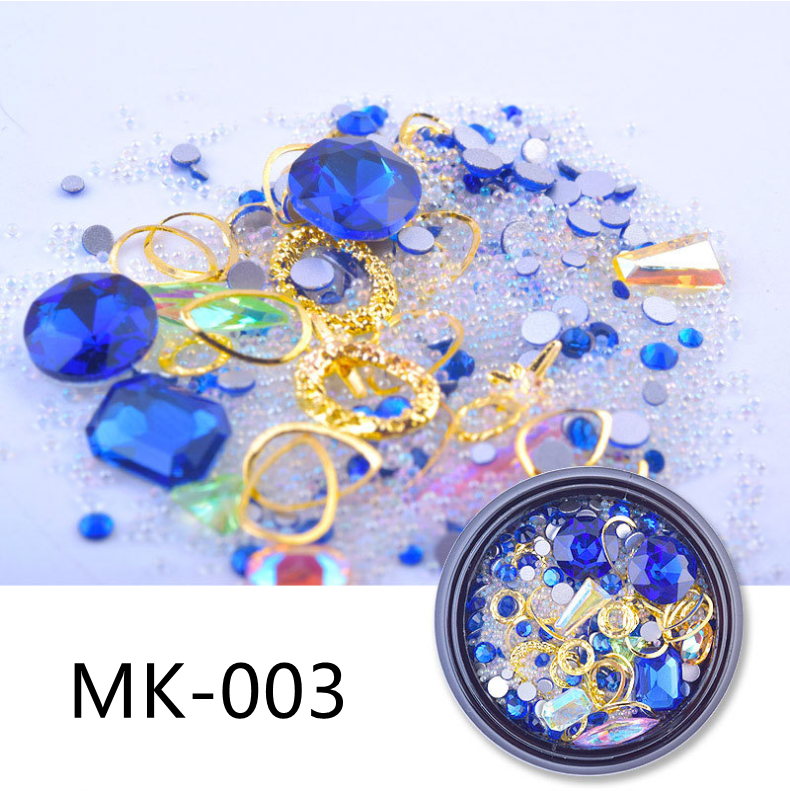 Nail Art Charms Crystal Glass Diamond Fairy Beads Metal Jewels Special Mix MK-003