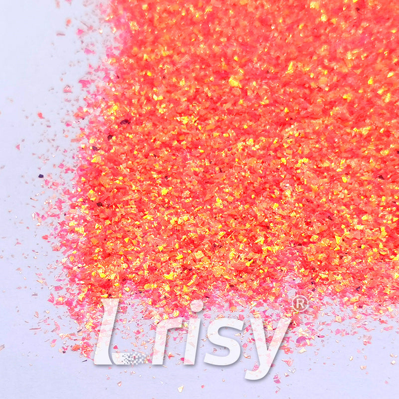 Fluorescent Reddish Orange High Brightness Iridescent Cellophane Glitter Shards (Flakes) FC334 2x2