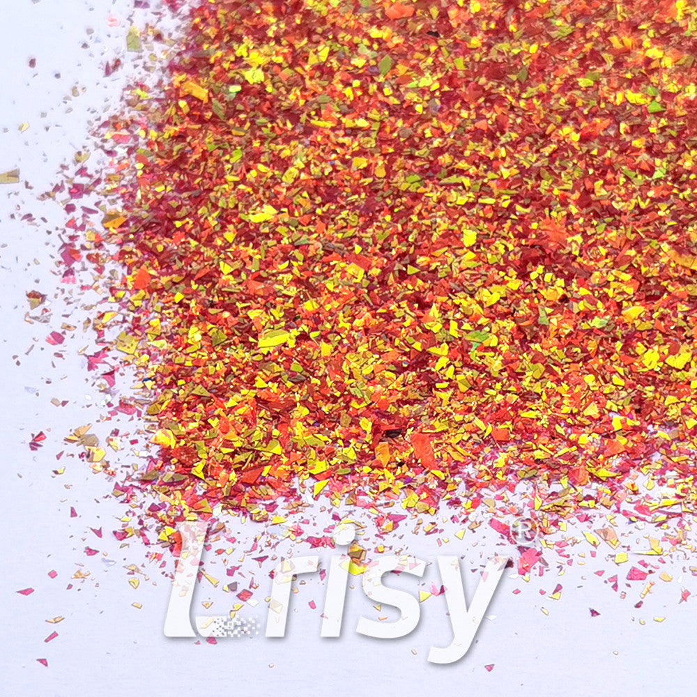 High Brightness Orange Red Iridescent Cellophane Glitter Shards (Flakes) FC338 2x2