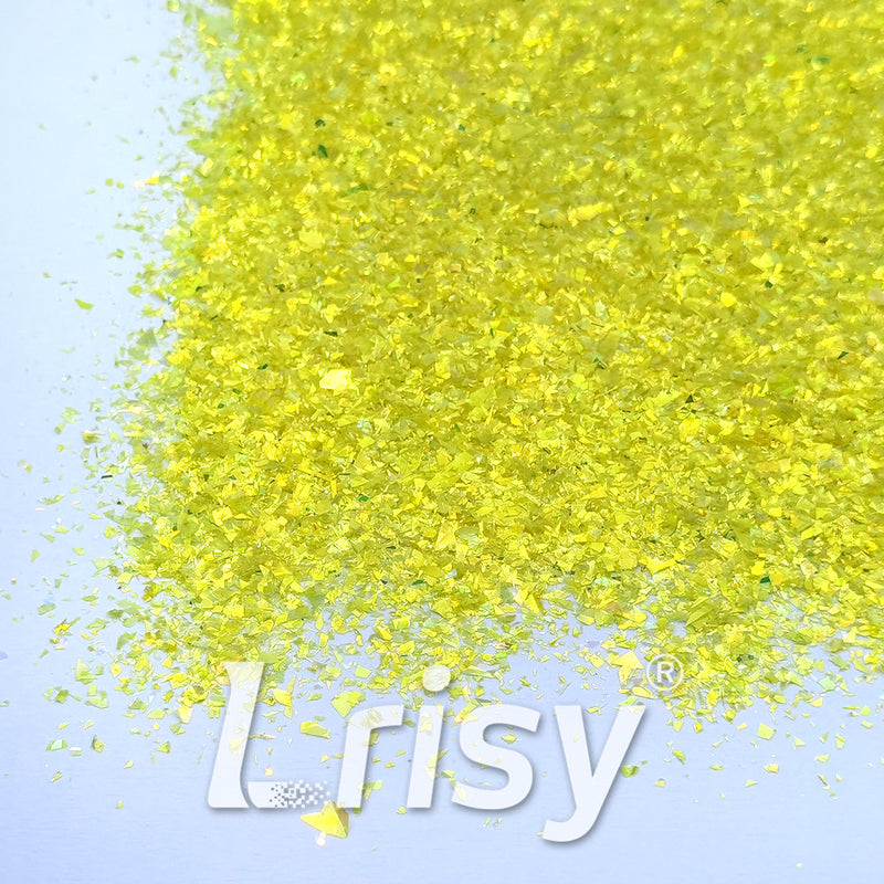 High Brightness Lemon Yellow Iridescent Cellophane Glitter Shards (Flakes) FC332 2x2