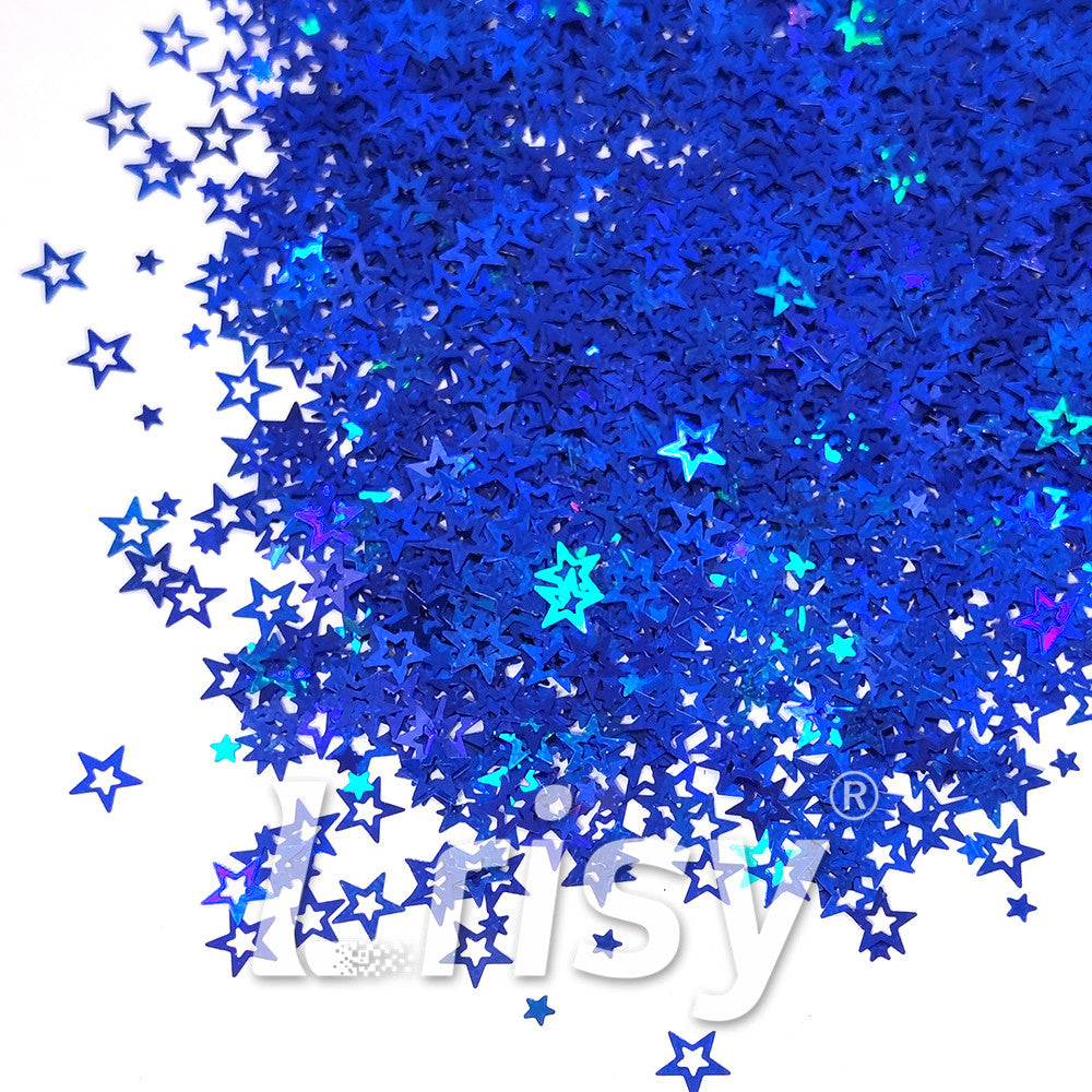6mm Holographic Sea Blue Hollow Out Star Shaped Glitter LB0705