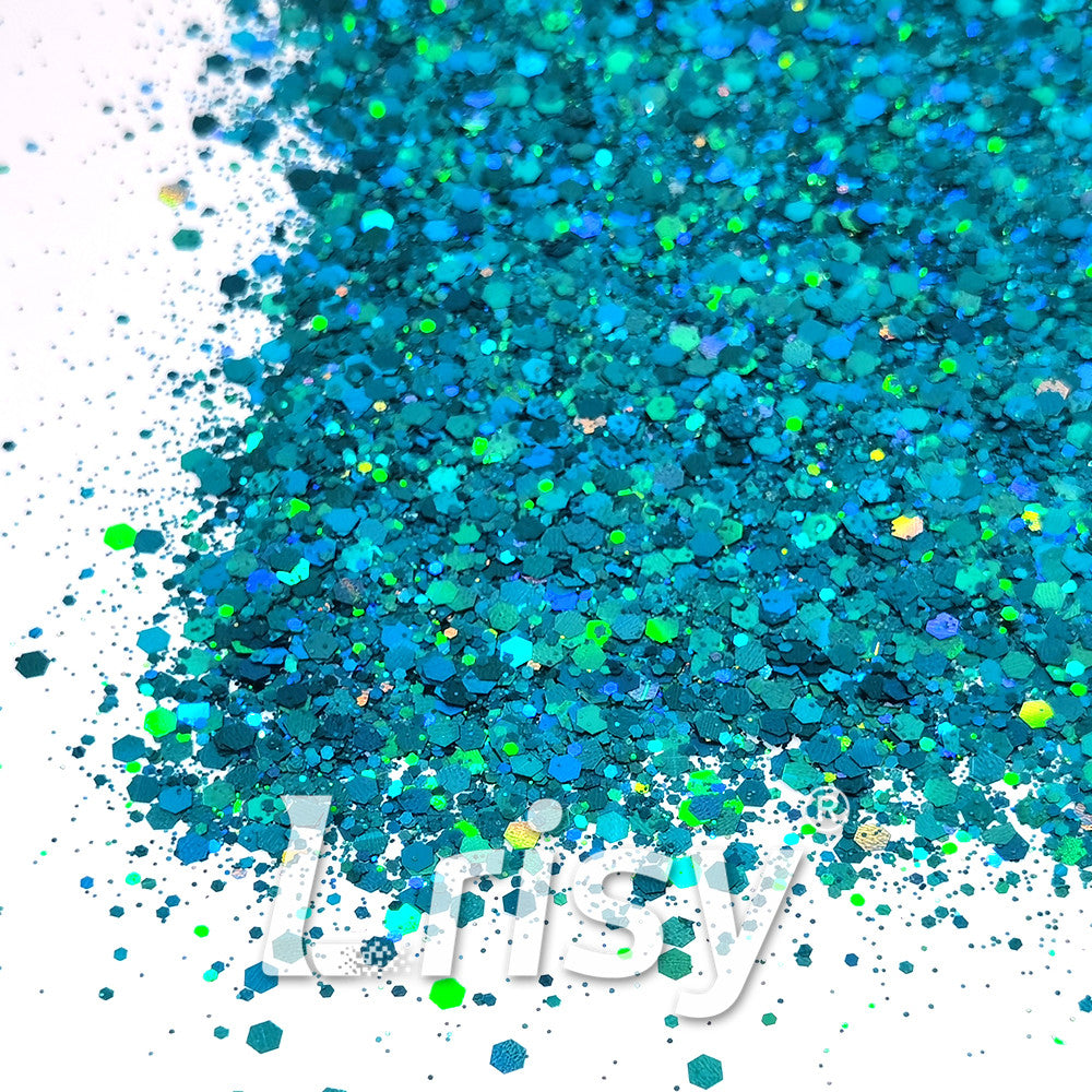 General Mixed Holographic Lake Blue Glitter Hexagon Shaped LB0701
