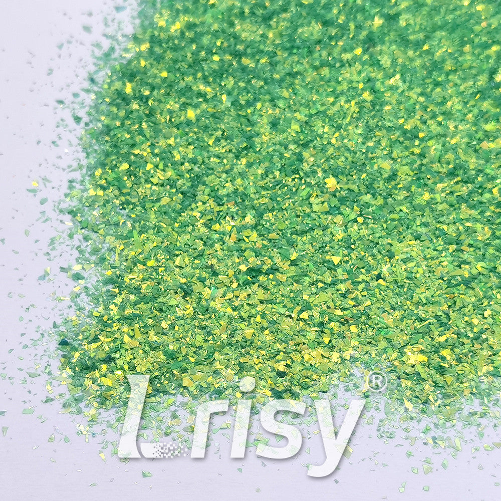 High Brightness Green Iridescent Cellophane Glitter Shards (Flakes) FC333 2x2