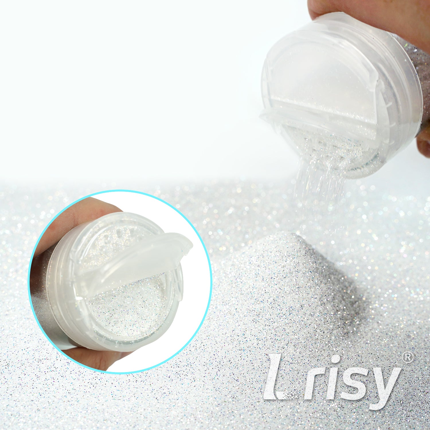 Lrisy Iridescent High Brightness Extra Fine Glitter Powder with Shaker Lid140g/4.5oz (Ultra Thin Diamond Mirror Silver)