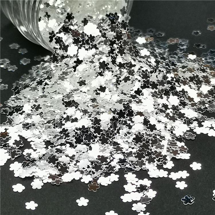 3mm Flower Shapes Mirror Silver Glitter GSY001