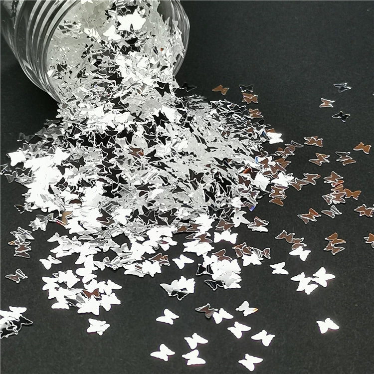 3mm Butterfly Shapes Mirror Silver Glitter GSY001