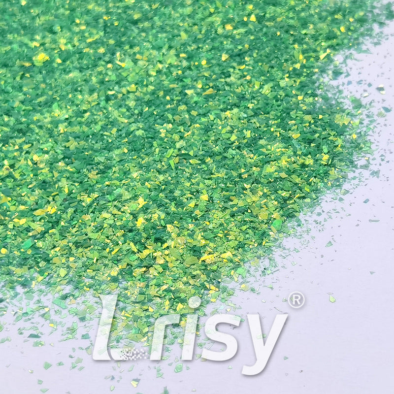 High Brightness Green Iridescent Cellophane Glitter Shards (Flakes) FC333 2x2