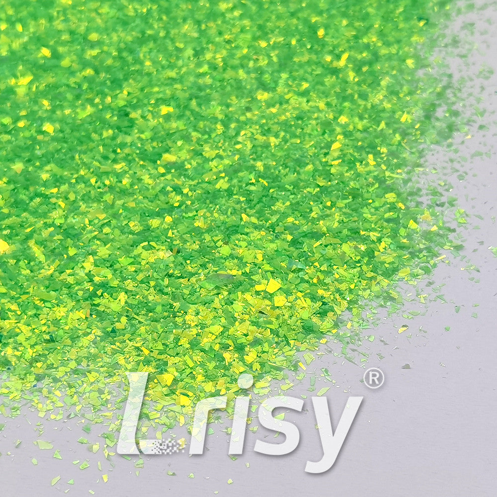Fluorescent Green High Brightness Iridescent Cellophane Glitter Shards (Flakes) FC333A 2x2