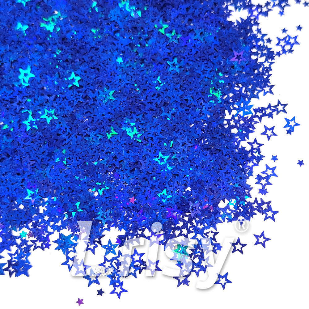 6mm Holographic Sea Blue Hollow Out Star Shaped Glitter LB0705