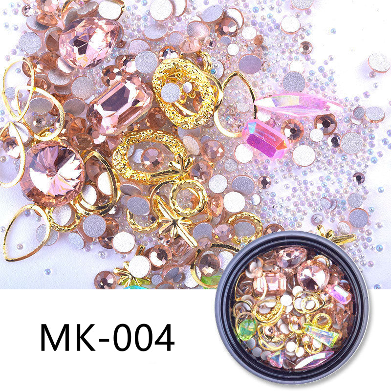 Nail Art Charms Crystal Glass Diamond Fairy Beads Metal Jewels Special Mix MK-004