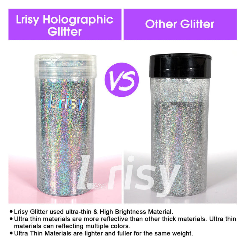 Lrisy Holographic Extra Fine Glitter Powder with Shaker Lid 140g/4.5oz (Ultra Thin Holographic Silver/LB0100)