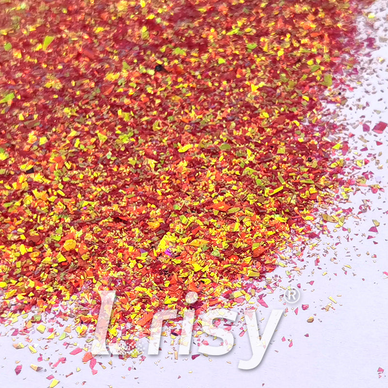 High Brightness Orange Red Iridescent Cellophane Glitter Shards (Flakes) FC338 2x2