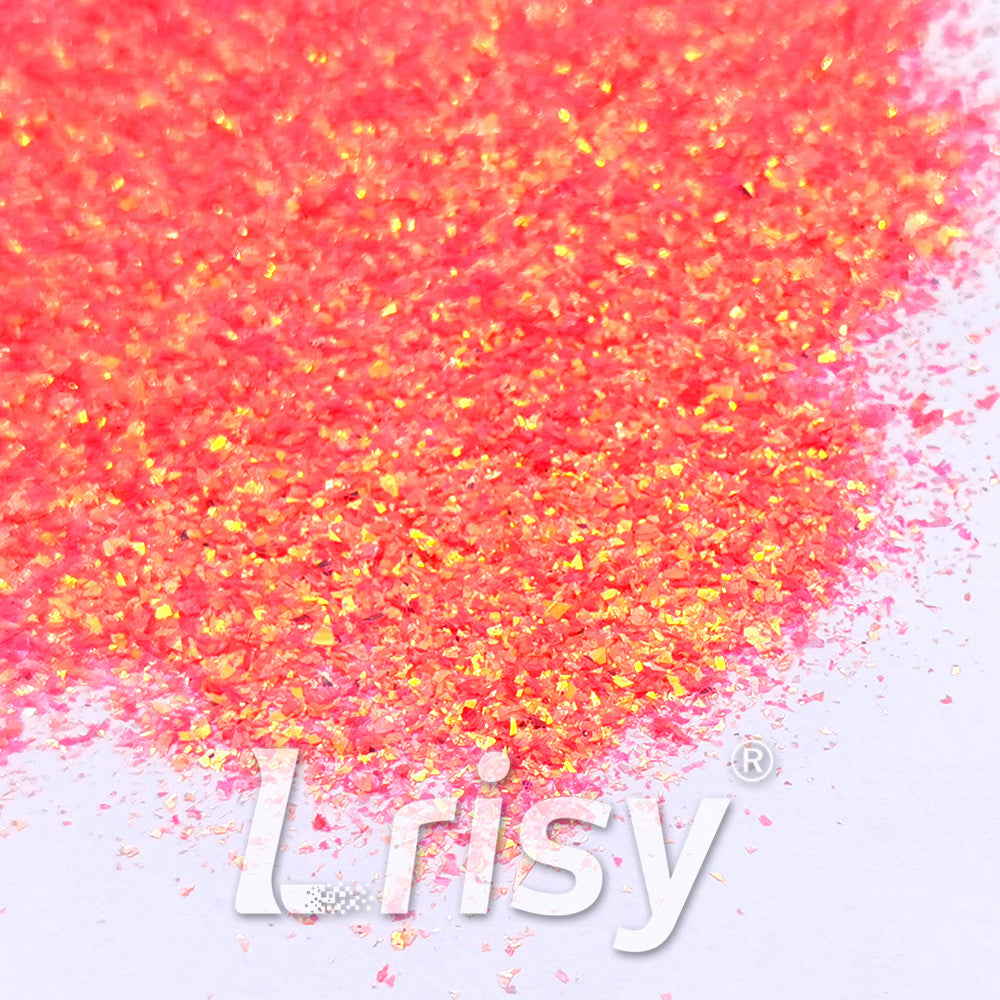 Fluorescent Reddish Orange High Brightness Iridescent Cellophane Glitter Shards (Flakes) FC334 2x2