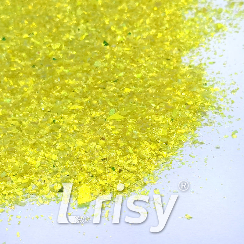 High Brightness Lemon Yellow Iridescent Cellophane Glitter Shards (Flakes) FC332 2x2