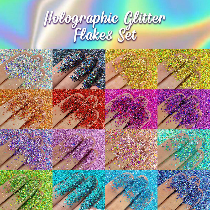 Lrisy 16 Colors Holographic Glitter Holo Shards (Flakes) Set/Kits (Total 160g)