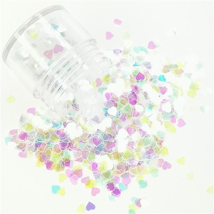 4mm Heart Shapes Rainbow Glitter C022