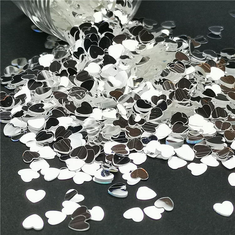 4mm Heart Shapes Mirror Silver Glitter GSY001