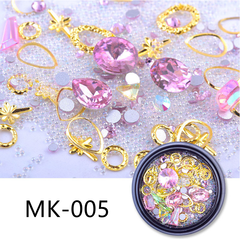Nail Art Charms Crystal Glass Diamond Fairy Beads Metal Jewels Special Mix MK-005
