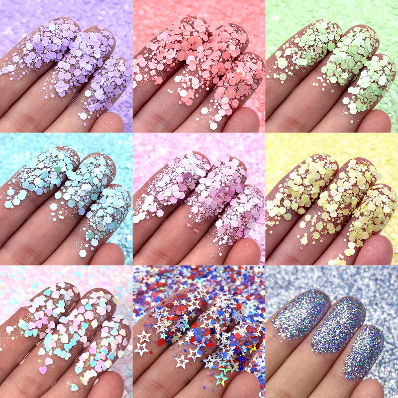 Lrisy Amazon 18 Colors Chunky Glitter Holographic Glitters Powder Set for Craft Total 180g