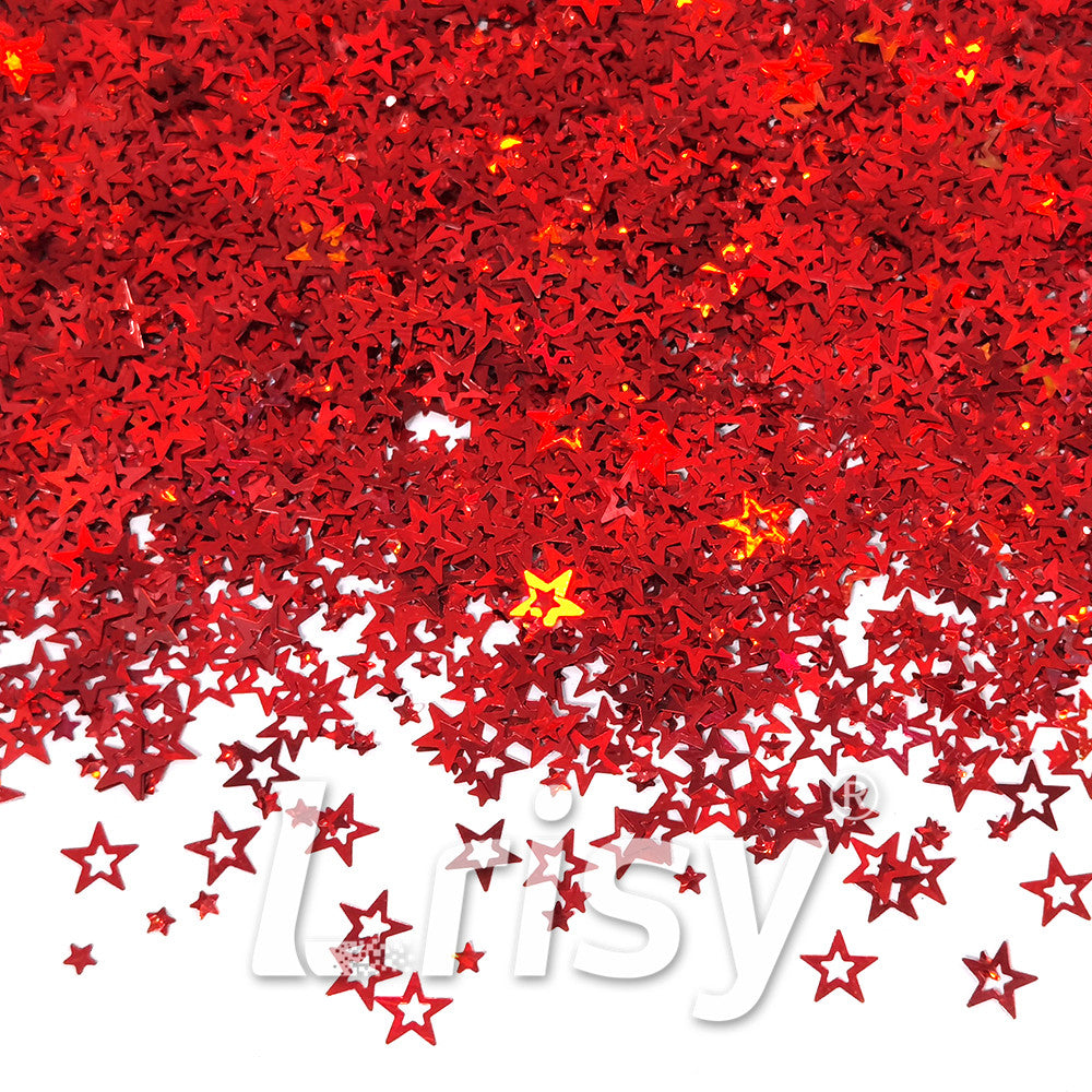 6mm Holographic Red Hollow Out Star Shaped Glitter LB0300