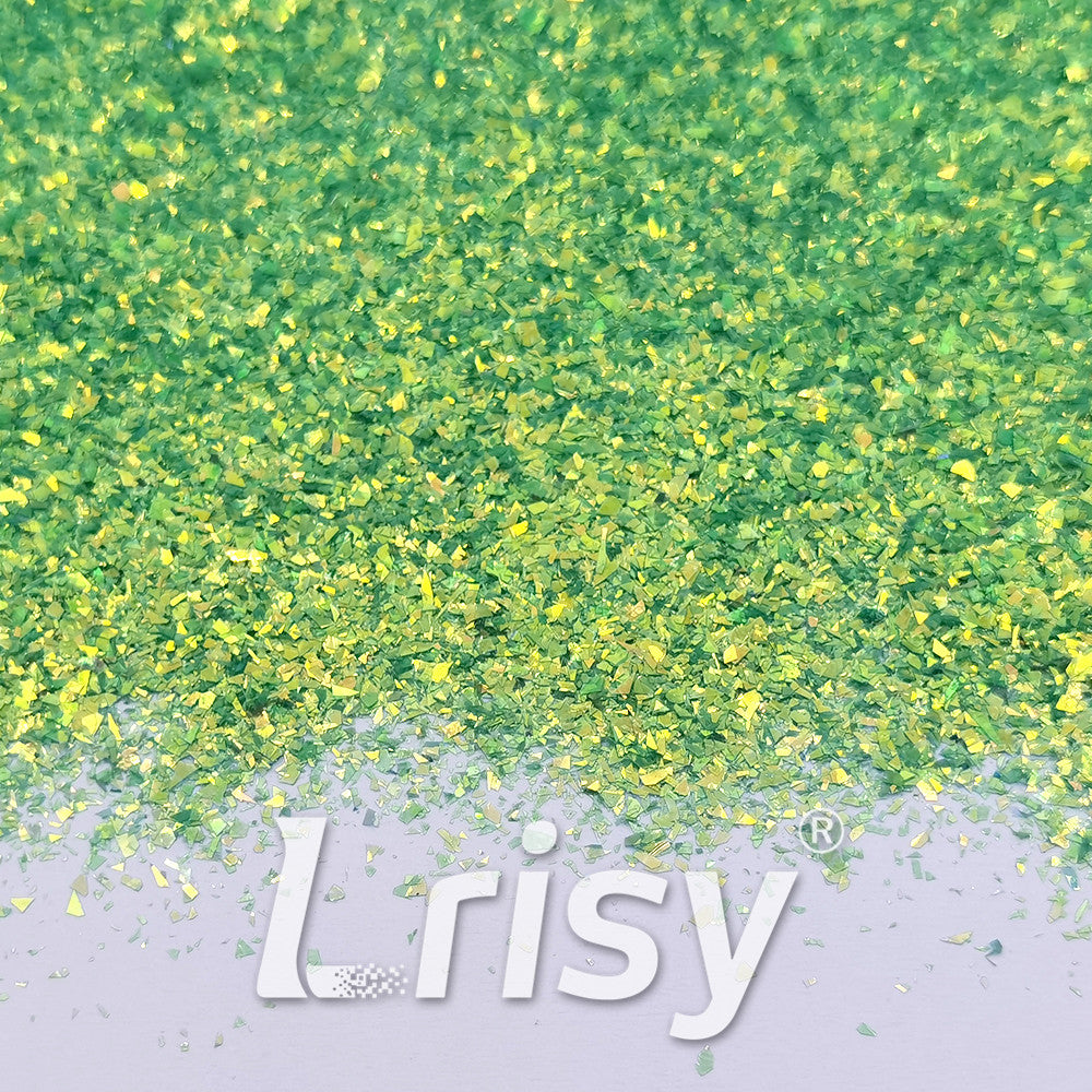 High Brightness Green Iridescent Cellophane Glitter Shards (Flakes) FC333 2x2