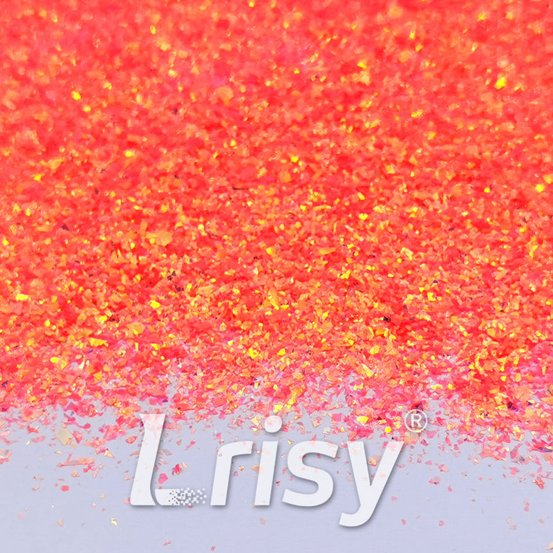 Fluorescent Reddish Orange High Brightness Iridescent Cellophane Glitter Shards (Flakes) FC334 2x2