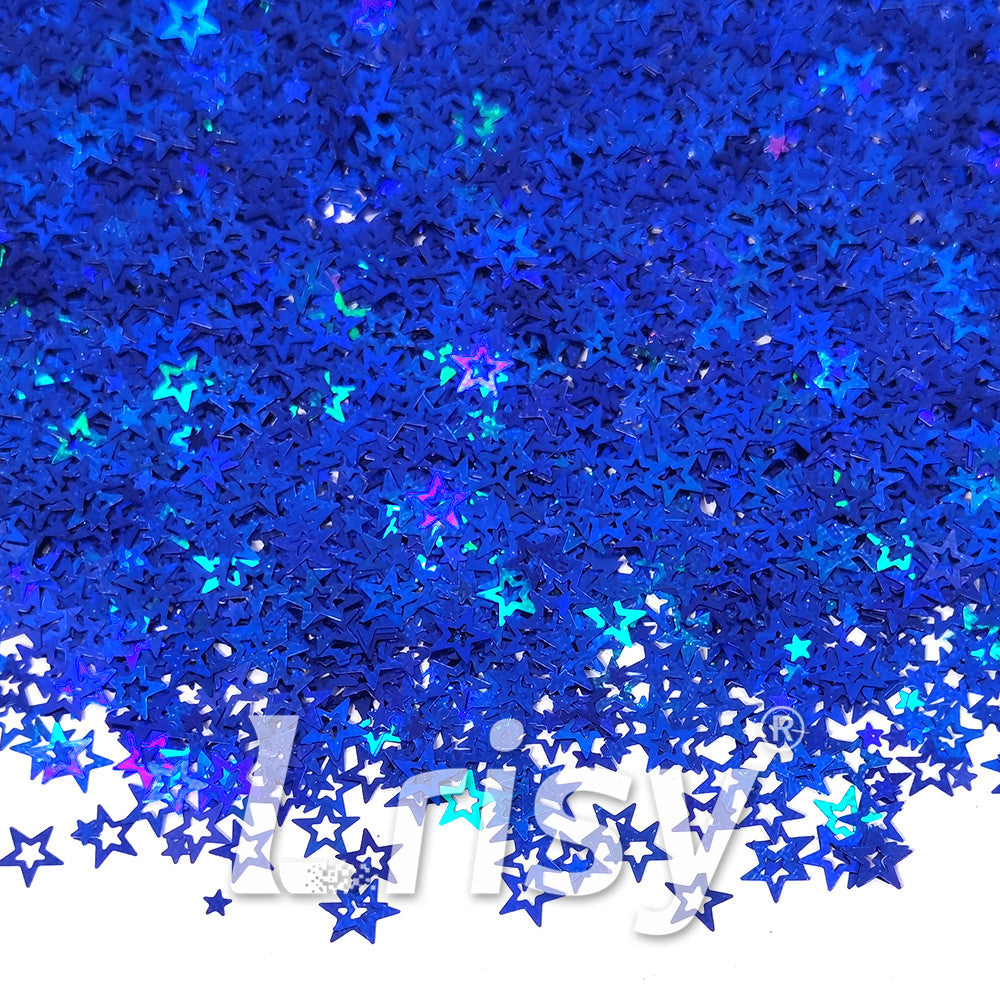 6mm Holographic Sea Blue Hollow Out Star Shaped Glitter LB0705