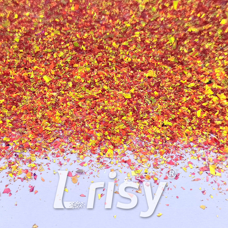 High Brightness Orange Red Iridescent Cellophane Glitter Shards (Flakes) FC338 2x2