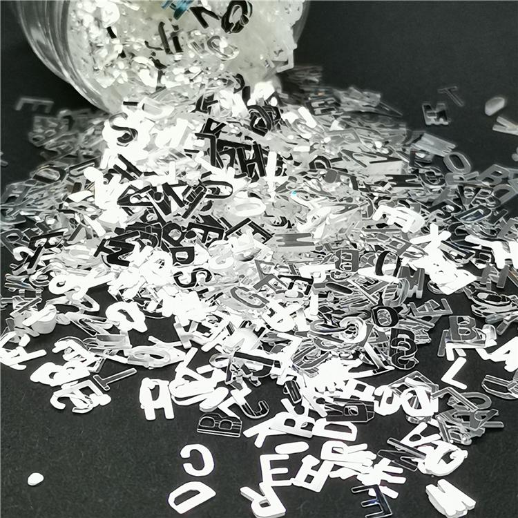 5mm Alphabet Shapes Mirror Silver Glitter GSY001