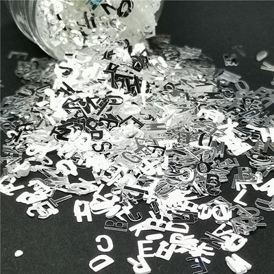5mm Alphabet Shapes Mirror Silver Glitter GSY001