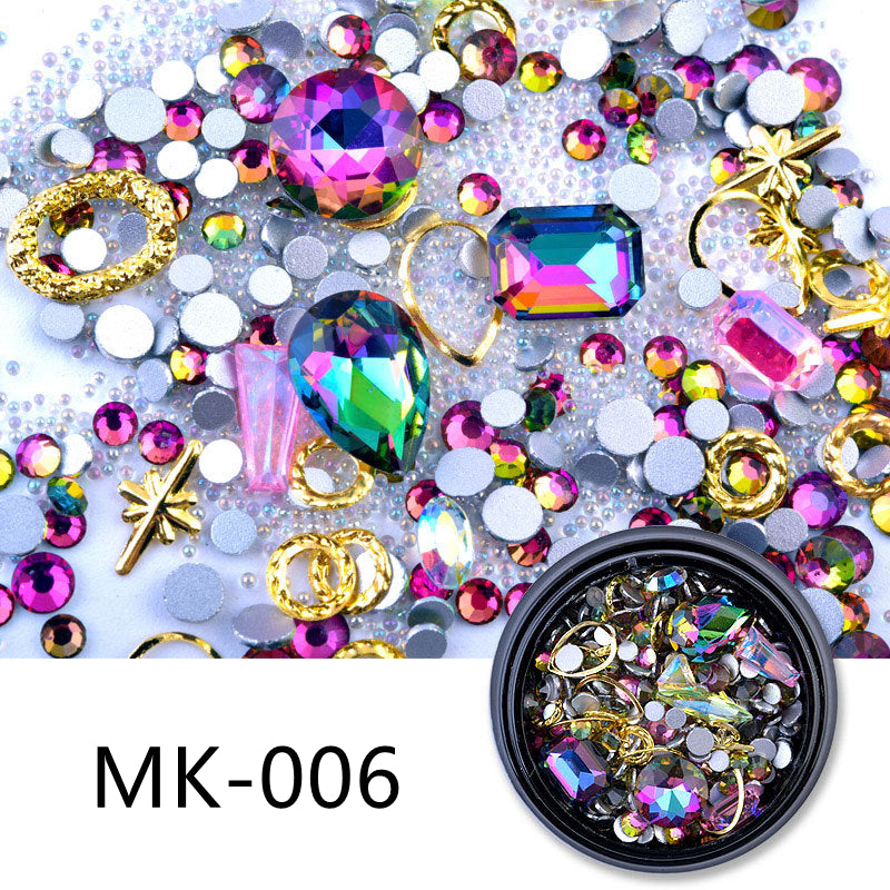 Nail Art Charms Crystal Glass Diamond Fairy Beads Metal Jewels Special Mix MK-006