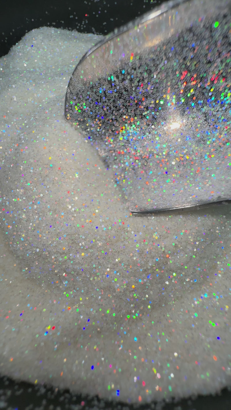 Lrisy Iridescent Extra Fine Glitter Powder with Shaker Lid 140g/4.5oz (Ultra Thin Iridescent Translucent Holographic White/LB1100)