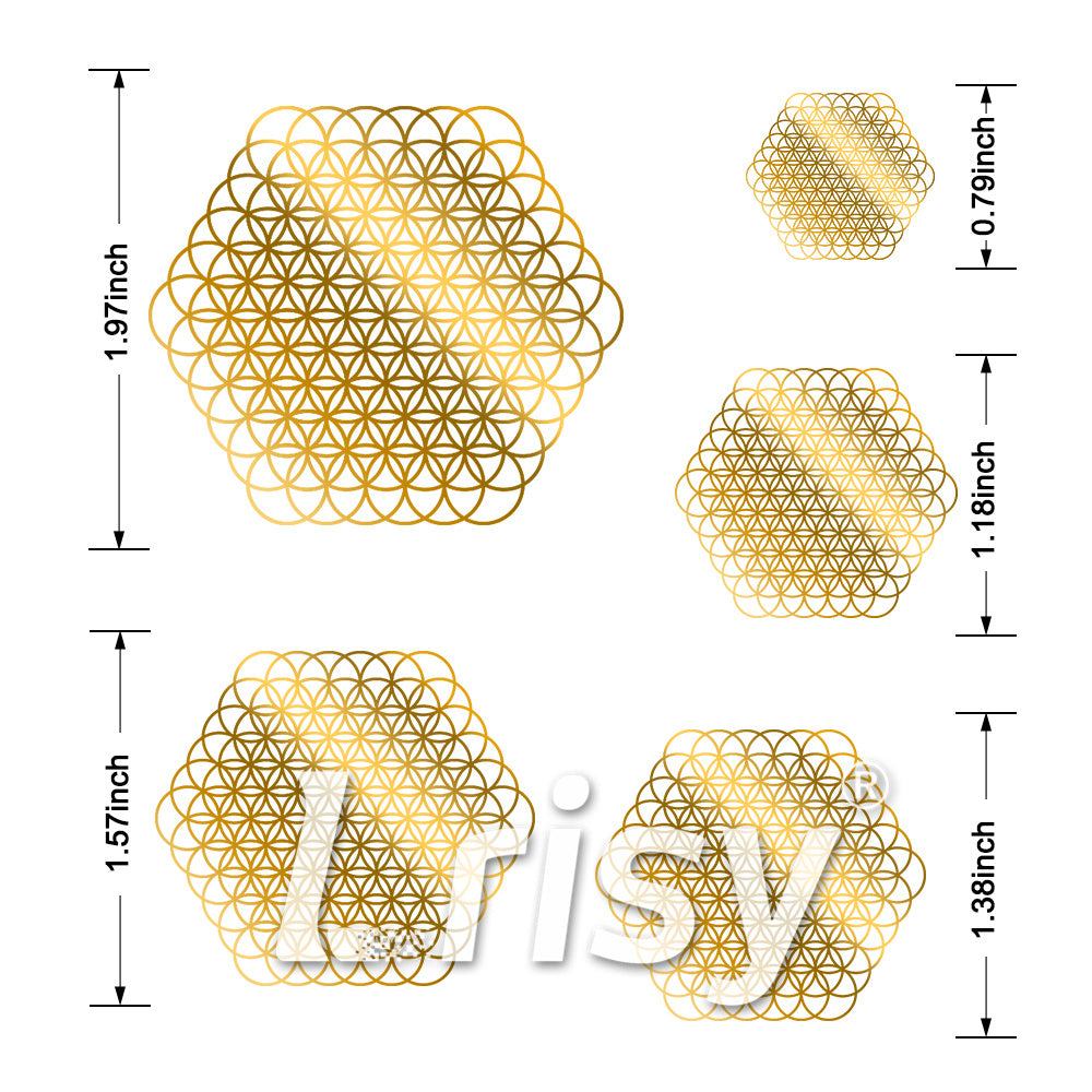 5 Size In 1 Set Metatron's Cube Flower Of Life Coppering Metal Sticker ZJ307