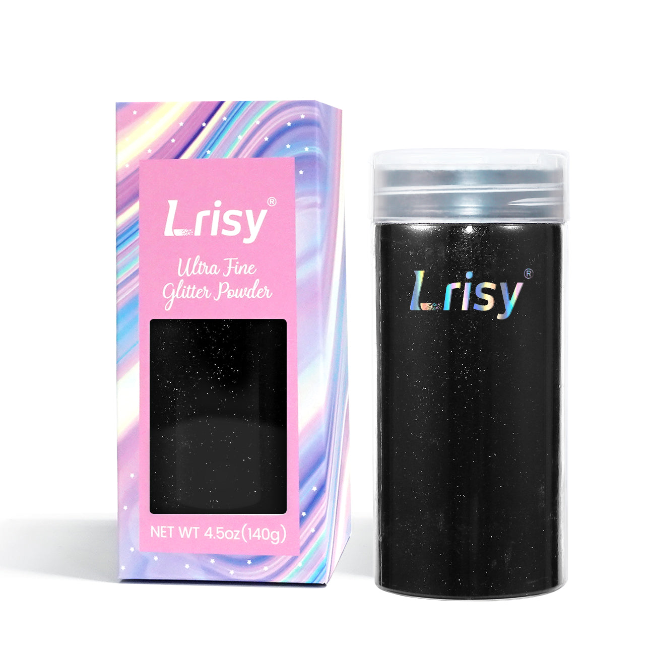 Lrisy Extra Fine Powder Metallic Glitter 140g/4.5oz with Shaker Lid(Extra Deep Black/B01000A)
