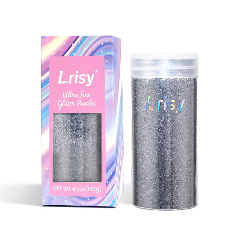 Lrisy Extra Fine Powder Metallic Glitter 140g/4.5oz with Shaker Lid(Extra Thin Silver/B0100)