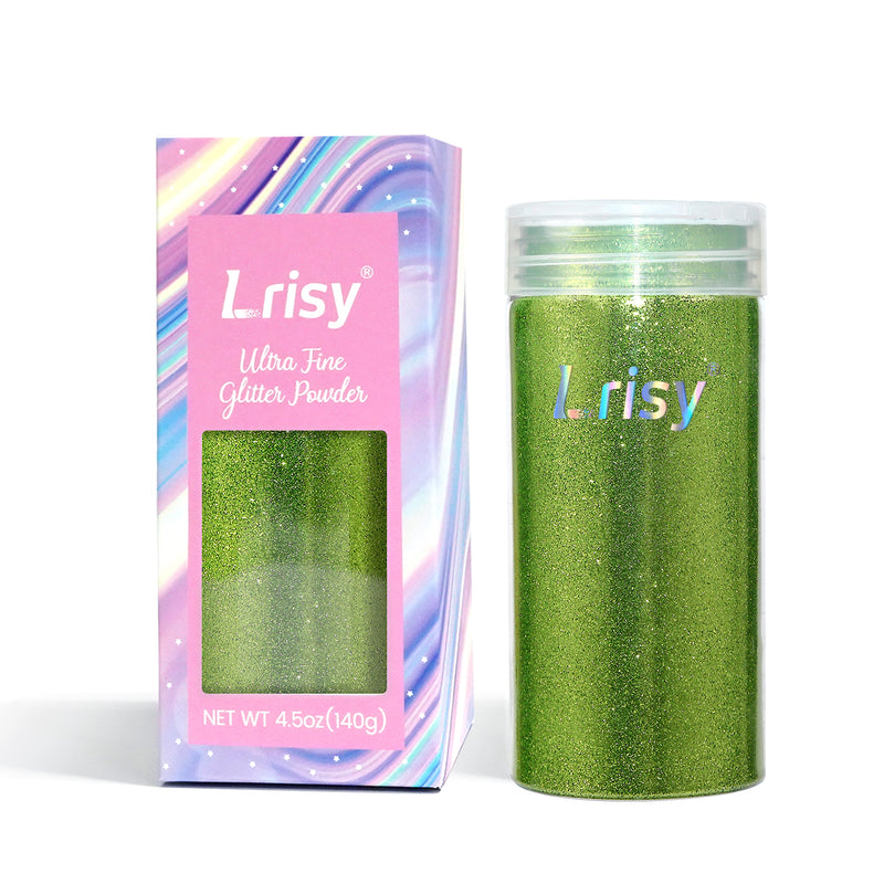 Lrisy Extra Fine Powder Metallic Glitter 140g/4.5oz with Shaker Lid(Extra Thin Leaf Green/B0617)