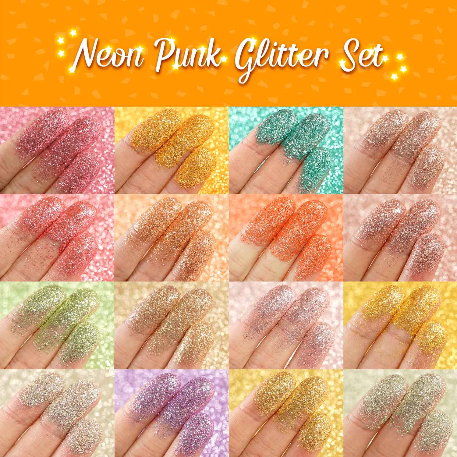 Lrisy 16 Colors Fluorescent Neon Punk Glitter Set/Kits