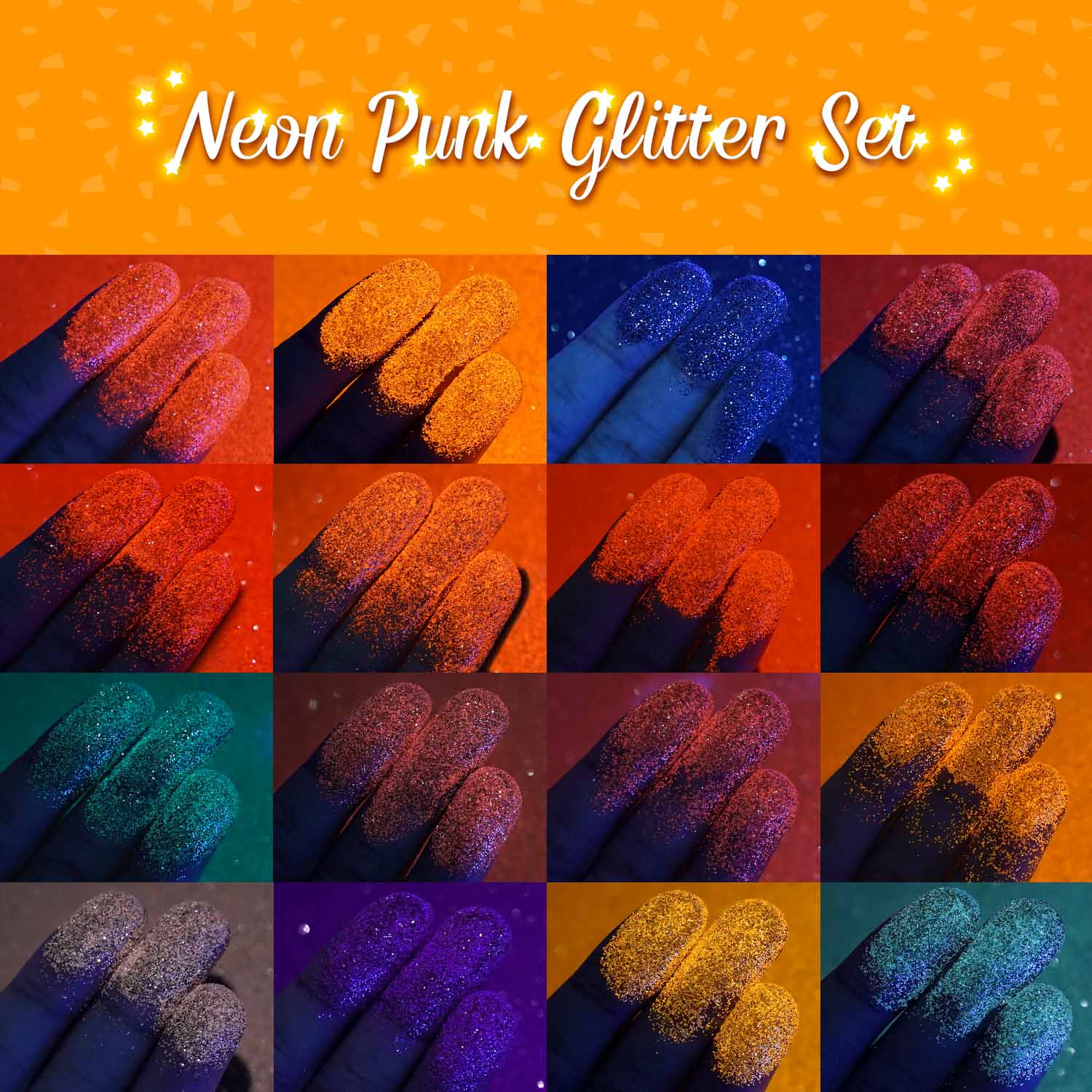 Lrisy 16 Colors Fluorescent Neon Punk Glitter Set/Kits