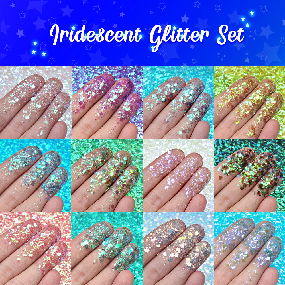 Lrisy Iridescent Glitter Set/Kits 12Pcs Of Color (Total 120g)