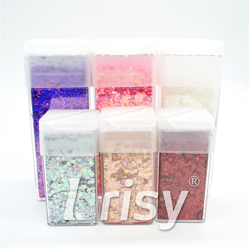 1.5 OZ Pack of 15 Pcs Square Glitter Shaker Jars 36 x 36 x 80mm