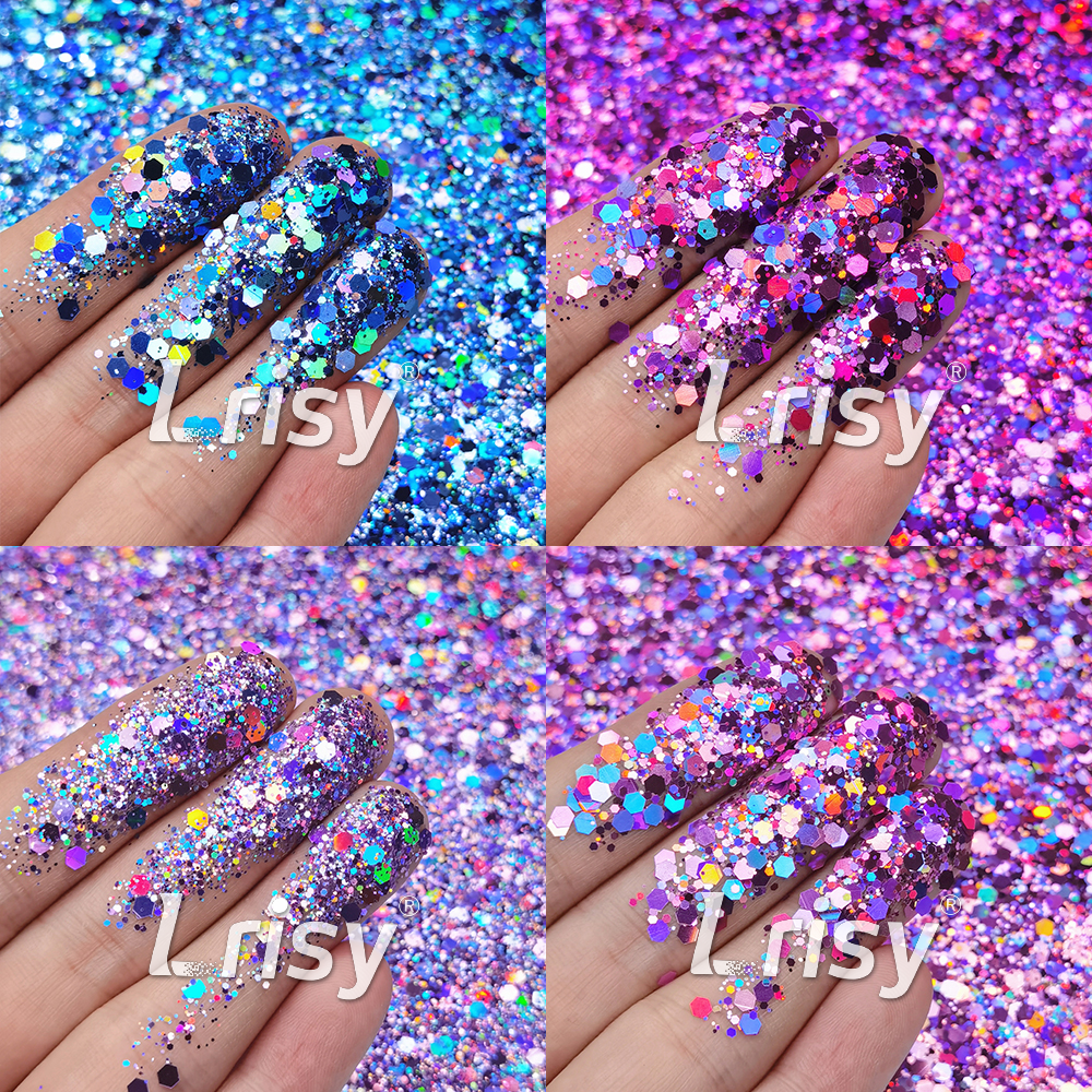 Lrisy General Mixed Holographic Glitter Set/Kits 15 Colors (Total 150g)