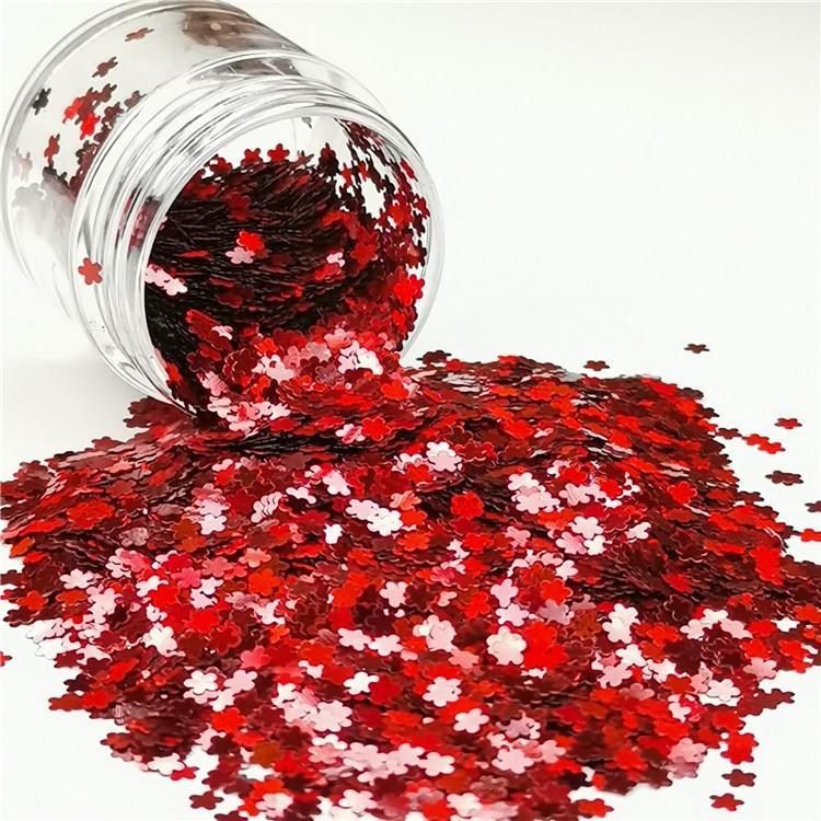 3mm Flower Shapes Laser Red Glitter LB0300