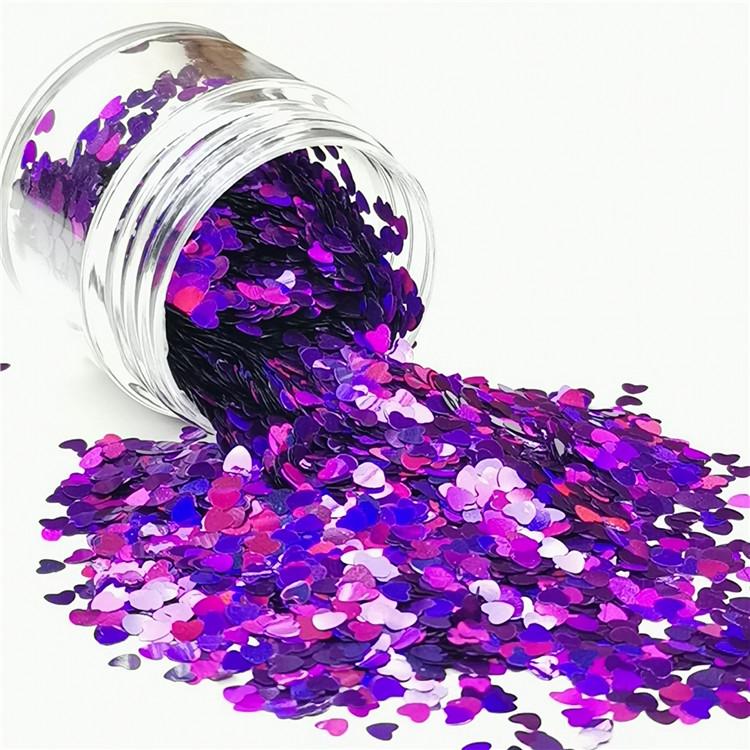 3mm Heart Shapes Laser Purple Glitter LB0800