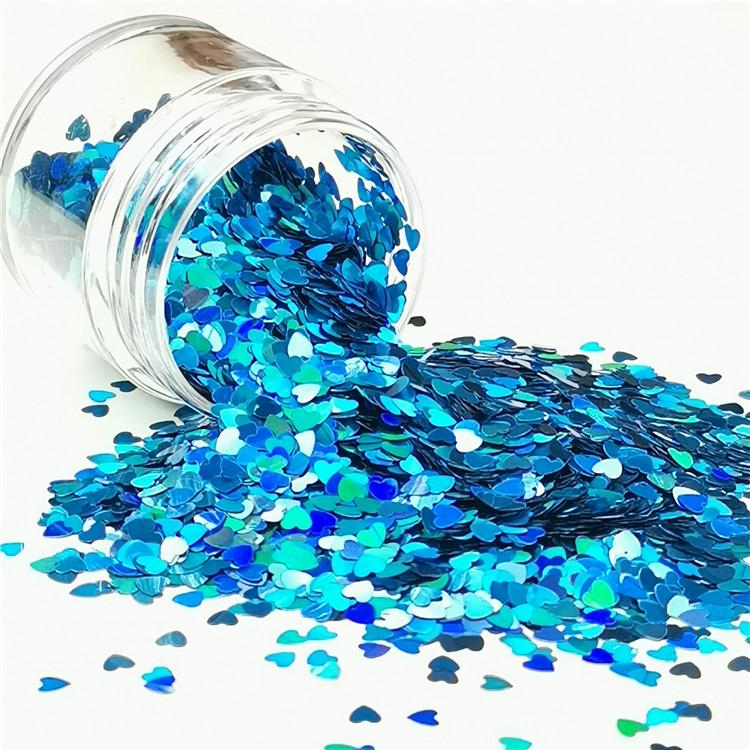 3mm Heart Shapes Laser Sky Blue Glitter LB0700