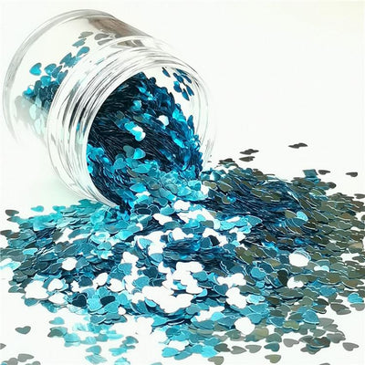 3mm Heart Shapes Sky Blue Glitter B0711