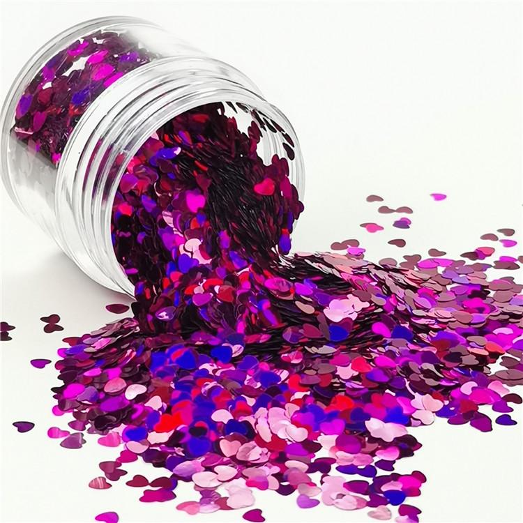 3mm Heart Shapes Laser Rose Red Glitter LB0900