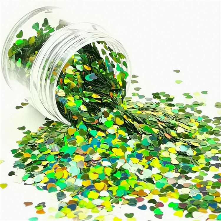 3mm Heart Shapes Laser Green Glitter LB0601