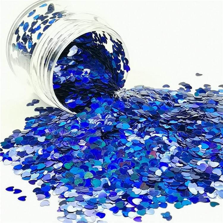 3mm Heart Shapes Laser Sea Blue Glitter LB0705