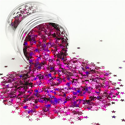 3mm Star Shapes Laser Rose Red Glitter LB0912
